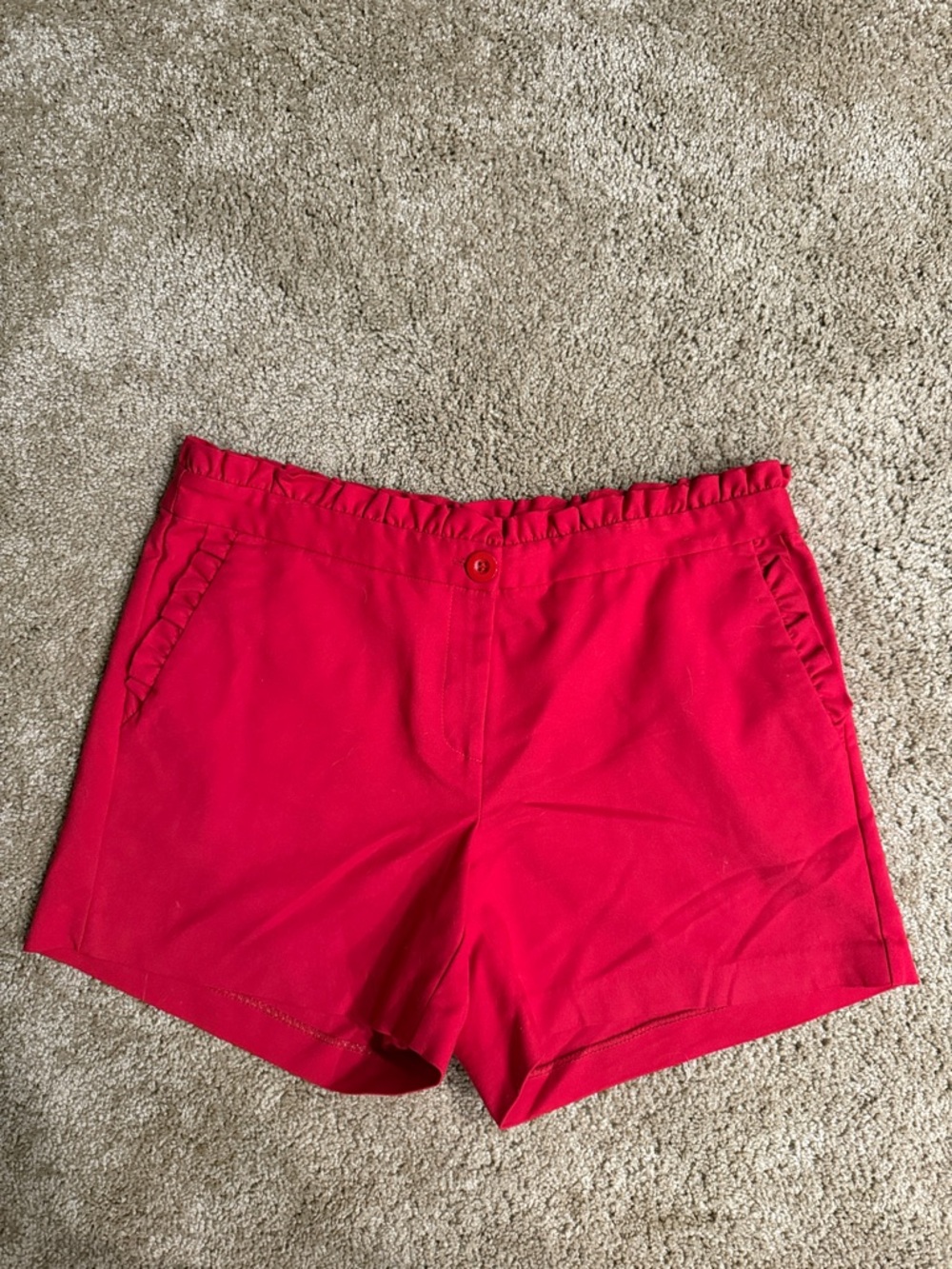 Jade Bright Red Ruffle-Waist High-Rise Shorts